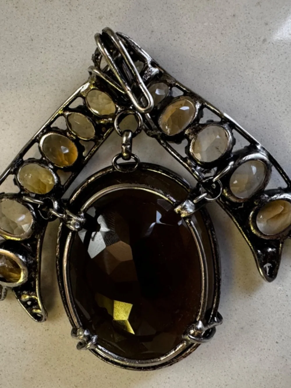 Iradj Moini Vintage Smoky Quartz & Citrine Statement Pendant Brooch